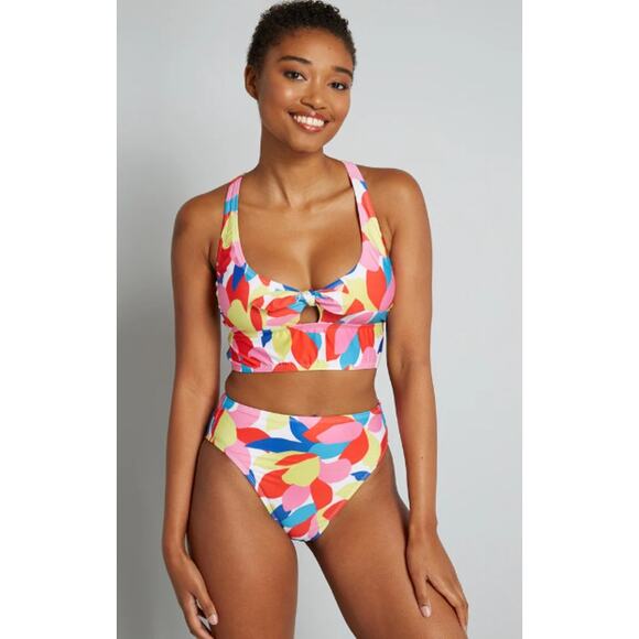 ModCloth Small Annika Crop Bikini Top Swimwear Pink Racerback Tie Front - Picture 1 of 10